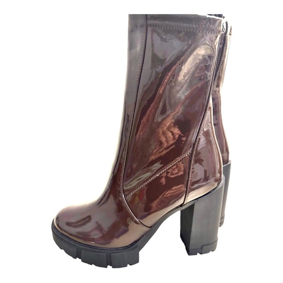Aldo Illanna brown patent pull-on lug sole heeled ankle boots size 10 new - Picture 4 of 15